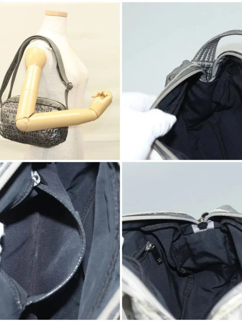 CHANEL Unlimited Shoulder Bag Coated Canvas Silver CC Auth bs27674
